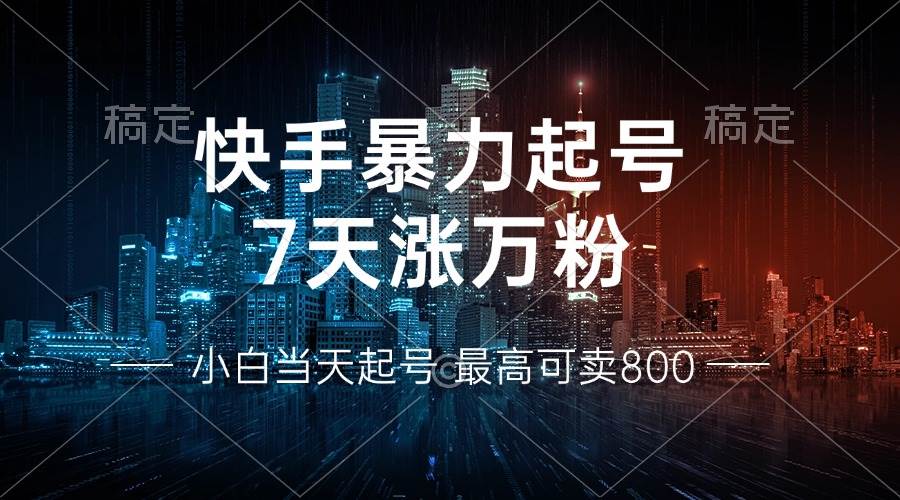 (13142期)快手暴力起号,7天涨万粉,小白当天起号 多种变现方式,账号回收,单月...-赛德副业库