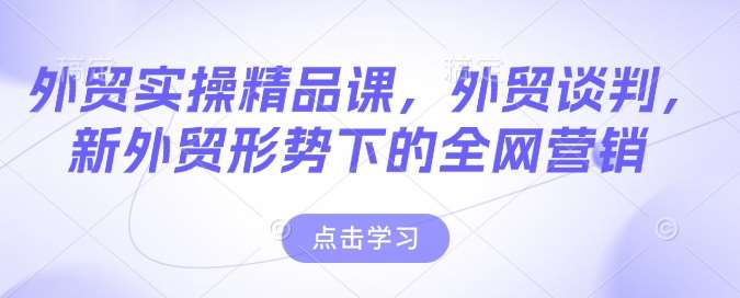 外贸实操精品课，外贸谈判，新外贸形势下的全网营销-赛德副业库