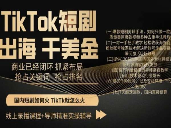 TikTok短剧出海干美金，商业已经闭环抓紧布局，抢占关键词抢占排名-赛德副业库