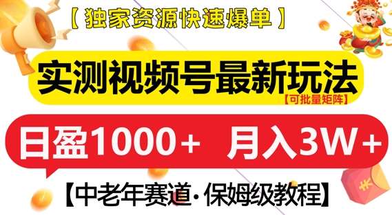 实测视频号最新玩法,中老年赛道,独家资源,月入过W+【揭秘】-赛德副业库