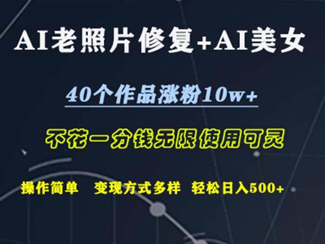 （12489期）AI老照片修复+AI美女玩发  40个作品涨粉10w+  不花一分钱使用可灵  操…-赛德副业库