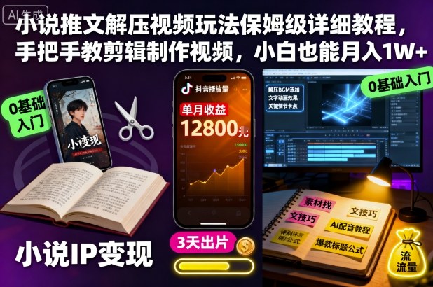 小说推文解压视频玩法保姆级详细教程，手把手教剪辑制作视频，小白也能月入1W+-赛德副业库