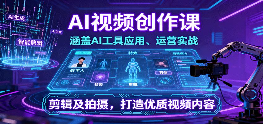 AI视频创作课，涵盖AI工具应用、运营实战、剪辑及拍摄，打造优质视频内容-赛德副业库