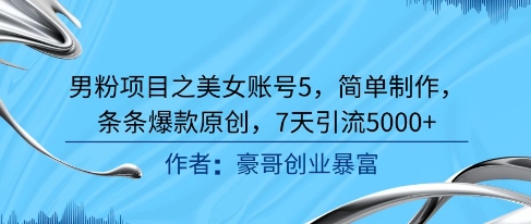 男粉项目之美女账号5，简单制作，条条爆款原创，7天引流5000+-赛德副业库