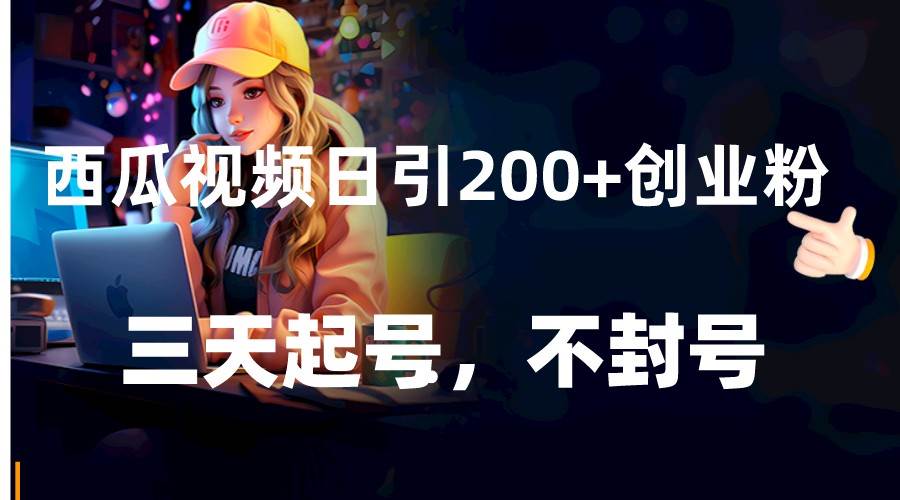 西瓜视频日引200+创业粉，三天起号，不封号-赛德副业库