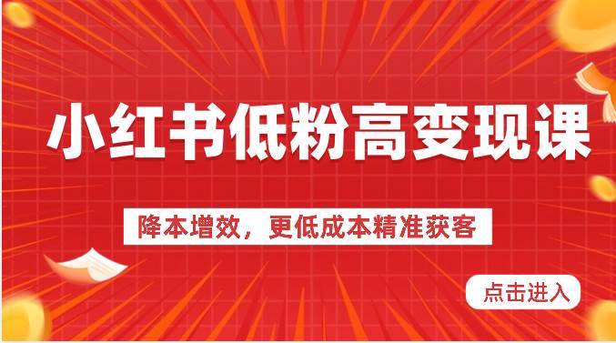 小红书低粉高变现课-降本增效，更低成本精准获客，小红书必爆的流量密码-赛德副业库