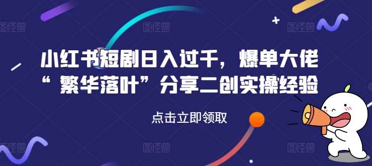 小红书短剧日入过千，爆单大佬“繁华落叶”分享二创实操经验-赛德副业库