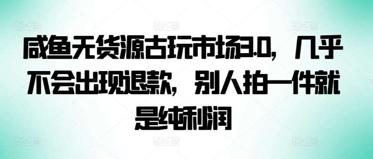 咸鱼无货源古玩市场3.0，几乎不会出现退款，别人拍一件就是纯利润【揭秘】-赛德副业库