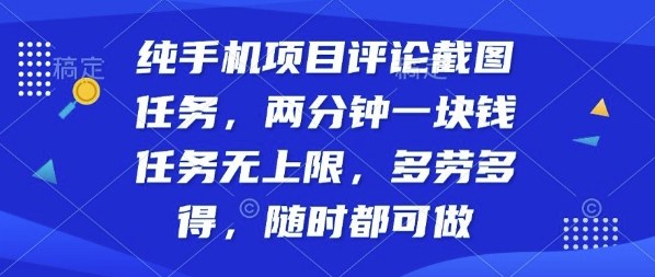 纯手机项目评论截图任务,两分钟一块钱多劳多得,随时随地都能做【揭秘】-赛德副业库