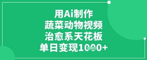 用Ai制作蔬菜动物视频，治愈系天花板，单日变现1k-赛德副业库