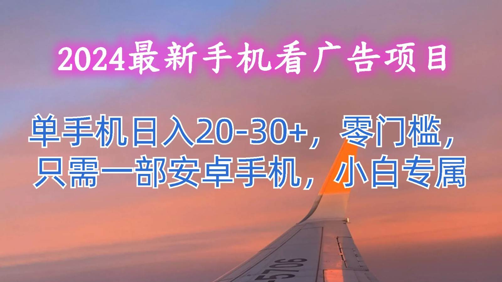 2024最新手机看广告项目，单手机日入20-30+，零门槛，只需一部安卓手机，小白专属-赛德副业库