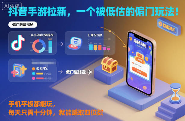 抖音手游拉新,一个被低估的偏门玩法!手机平板都能玩,每天只需十分钟,就能賺取四位数【揭秘】-赛德副业库