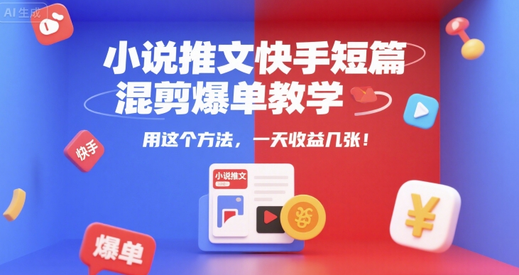 小说推文快手短篇混剪爆单教学，用这个方法，一天收益几张-赛德副业库