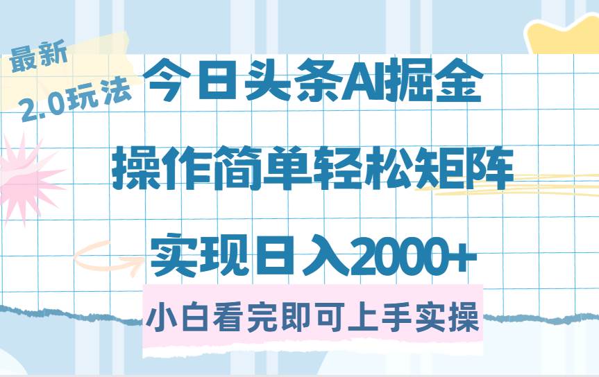 （14506期）今日头条最新2.0玩法，思路简单，复制粘贴，轻松实现矩阵日入2000+-赛德副业库