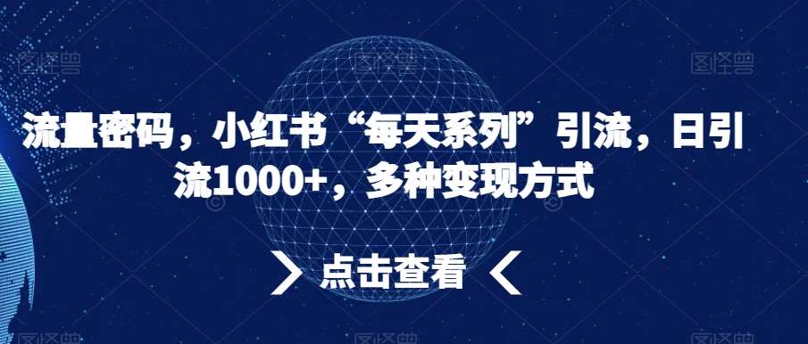 流量密码，小红书“每天系列”引流，日引流1000+，多种变现方式【揭秘】-赛德副业库
