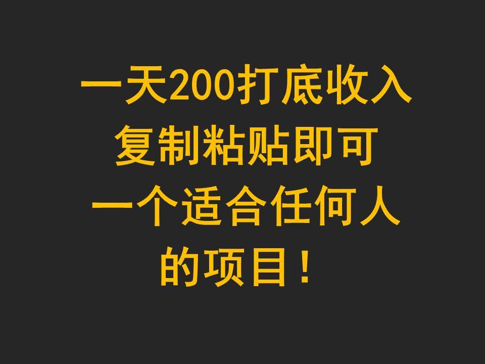 一天200打底收入，复制粘贴即可，一个适合任何人的项目！-赛德副业库