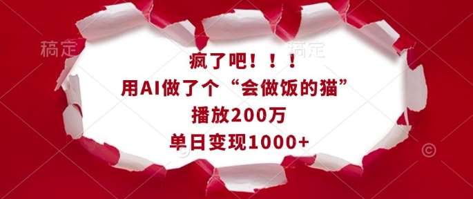 疯了吧！用AI做了个“会做饭的猫”，播放200万，单日变现1k-赛德副业库