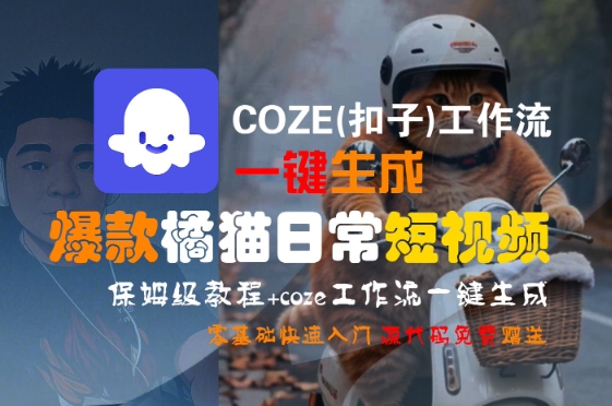 COZE(扣子)工作流一键生成爆款橘猫日常短视频，保姆级教程，零基础快速入门-赛德副业库