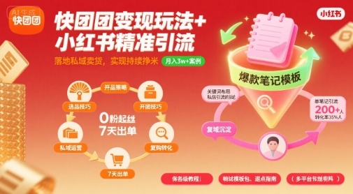 快团团变现玩法+小红书精准引流技巧,助你真正落地私域卖货,实现持续挣米-赛德副业库