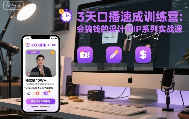 3天口播速成训练营，会搞钱的设计师IP系列实战课-赛德副业库