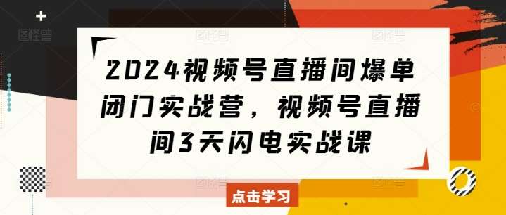 2024视频号直播间爆单闭门实战营，视频号直播间3天闪电实战课-赛德副业库