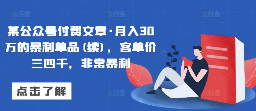某公众号付费文章·月入30万的暴利单品(续),客单价三四千,非常暴利-赛德副业库