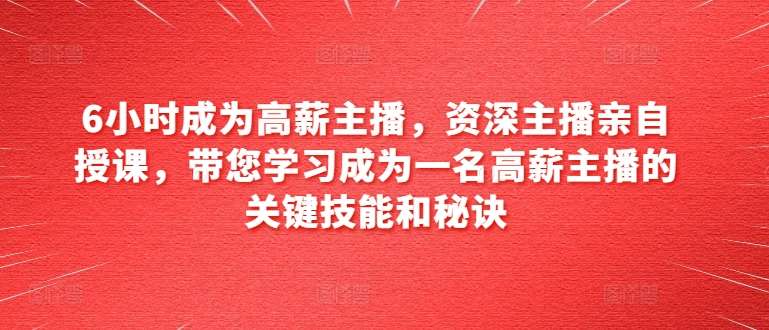 6小时成为高薪主播，资深主播亲自授课，带您学习成为一名高薪主播的关键技能和秘诀-赛德副业库