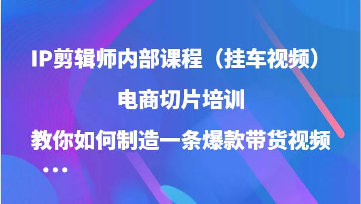 IP剪辑师内部课程（挂车视频），电商切片培训，教你如何制造一条爆款带货视频-赛德副业库