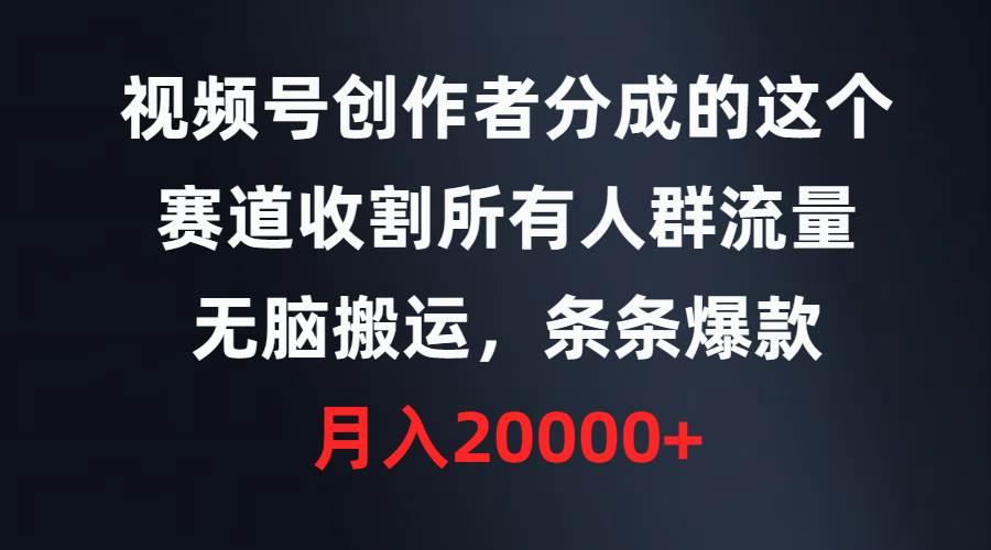 (9406期)视频号创作者分成的这个赛道,收割所有人群流量,无脑搬运,条条爆款,...-赛德副业库
