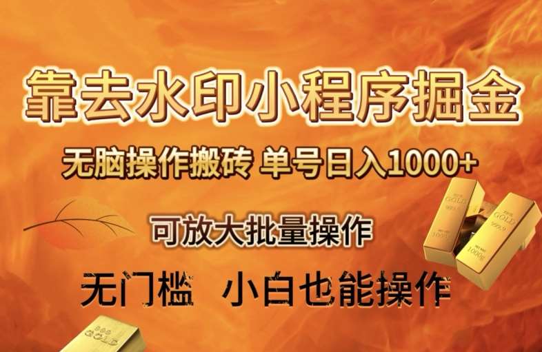 靠去水印小程序无脑操作搬砖，单号日入1000+保姆级教程可放大批量操作【揭秘】-赛德副业库