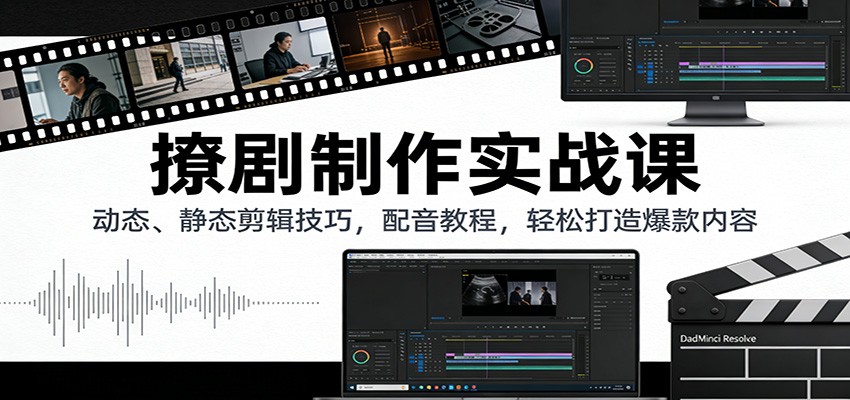 撩剧制作实战课：动态、静态剪辑技巧，配音教程，轻松打造爆款内容-赛德副业库