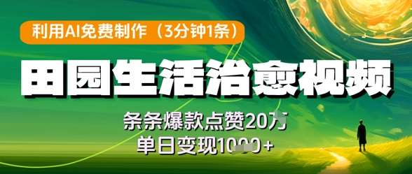 利用AI免费制作田园生活治愈视频，条条爆款点赞20W，单日变现几张-赛德副业库