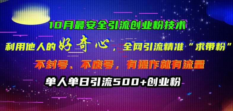 10月最安全引流创业粉技术，利用他人的好奇心全网引流精准“求带粉”不封号、不废号【揭秘】-赛德副业库