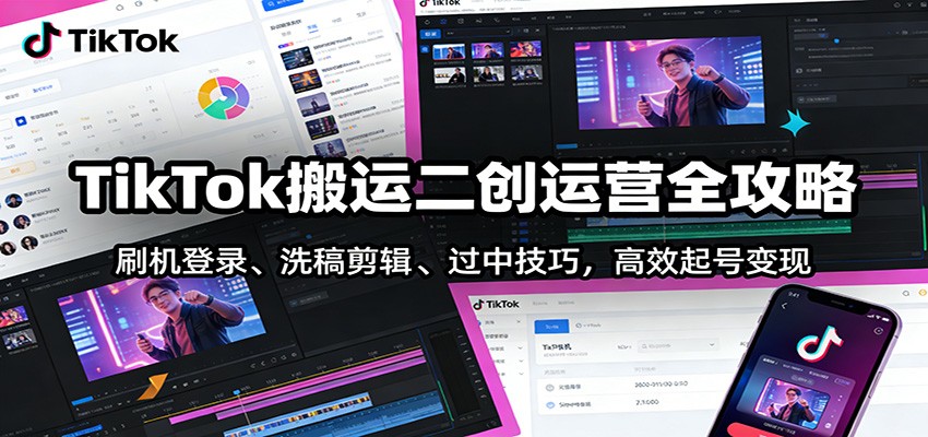 TikTok搬运二创运营全攻略:刷机登录、洗稿剪辑 、过中技巧,高效起号变现-赛德副业库