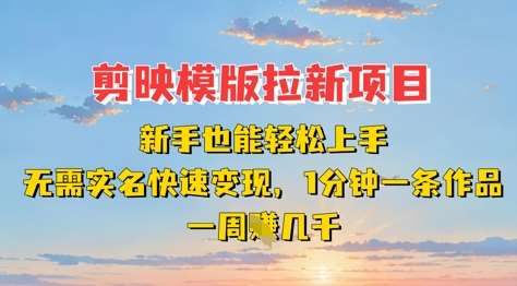 剪映模板拉新项目:新手也能轻松上手,无需实名,快速变现,一分钟一条作品,一周挣几k-赛德副业库