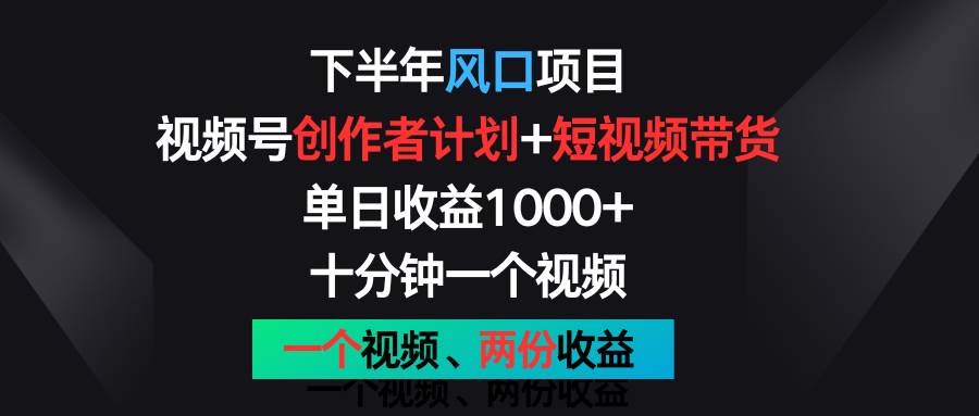 下半年风口项目，视频号创作者计划+视频带货，单日收益1000+，一个视频两份收益-赛德副业库