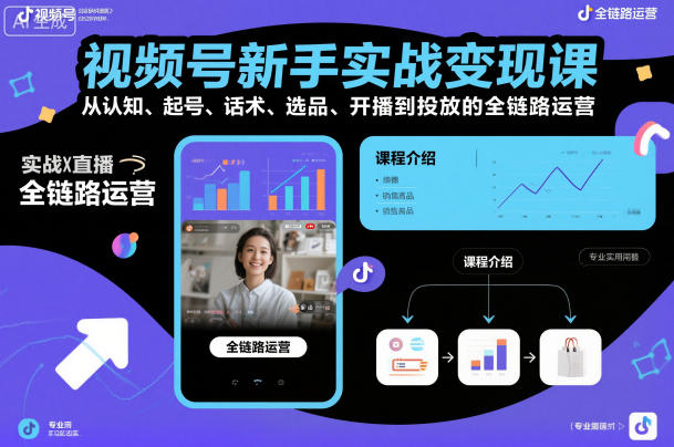 视频号新手实战变现课，从认知、起号、话术、选品、开播到投放的全链路运营-赛德副业库