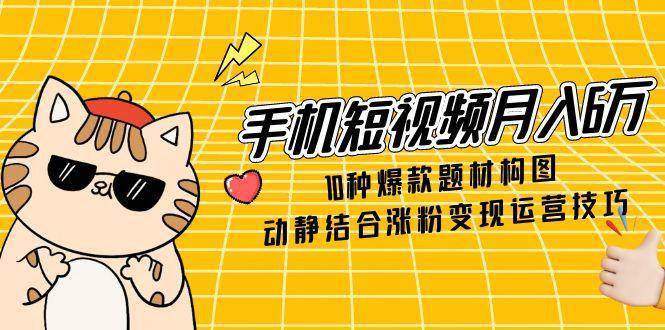 手机短视频月入6万，10种爆款题材构图，动静结合涨粉变现运营技巧-赛德副业库