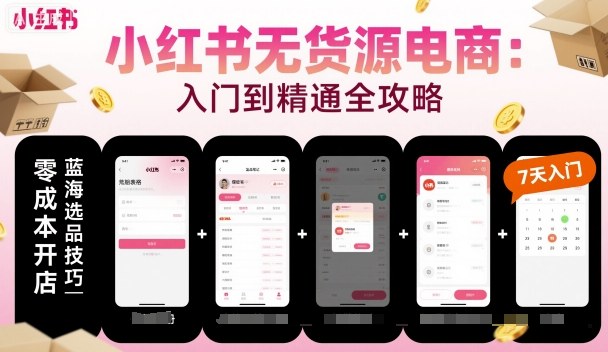 小红书无货源电商,入门到精通,开店+选品+笔记+剪辑+赛道+内容-赛德副业库