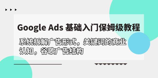 （10018期）Google Ads 基础入门，系统拆解广告形式/关键词的商业认知/谷歌广告结构-赛德副业库