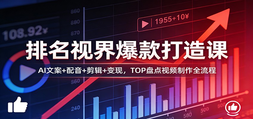排名视界爆款打造课：AI文案+配音+剪辑+变现，TOP盘点视频制作全流程-赛德副业库