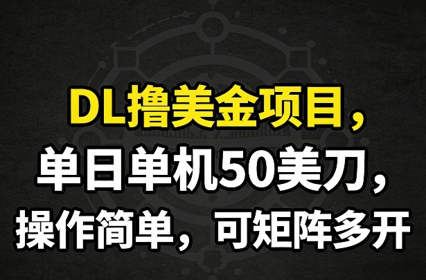 DL撸美金项目，单日单机50美刀，操作简单，可矩阵多开-赛德副业库
