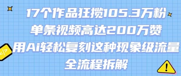 17个作品狂揽105.3W粉,单条视频高达200W赞,用Ai轻松复刻这种现象级流量!(全流程拆解)-赛德副业库