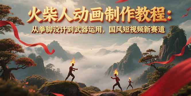 火柴人动画制作教程:从拳脚设计到武器运用,国风短视频新赛道-赛德副业库