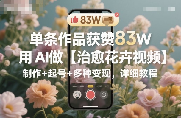 单条作品获赞83W，用AI做【治愈花卉视频】，制作+起号+多种变现，详细教程-赛德副业库