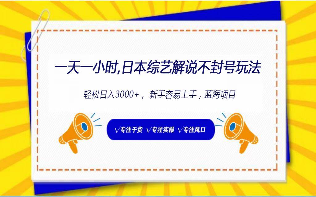 日本综艺解说不封号玩法，轻松日入1000+，全新赛道-赛德副业库