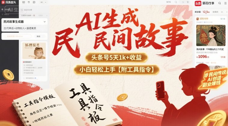 AI生成民间故事,头条号5天1k+,小白轻松上手【附工具指令】-赛德副业库