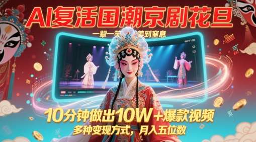 AI复活国潮京剧花旦,一颦一笑美到窒息,10分钟做出10W+爆款视频,多种变现方式,月入五位数-赛德副业库