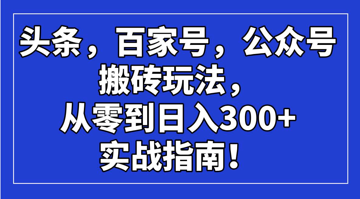 (14405期)头条,百家号,公众号搬砖玩法,从零到日入300+的实战指南!-赛德副业库
