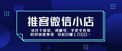 推客微信小店依托于微信、视频号,手把手教你如何快速变现 轻松日入1k+【揭秘】-赛德副业库